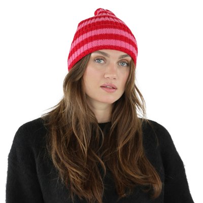 Beanies - Gårda Davos Striped Merino Wool Beanie (red/pink)