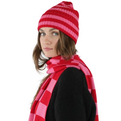 Beanies - Gårda Davos Striped Merino Wool Beanie (red/pink)