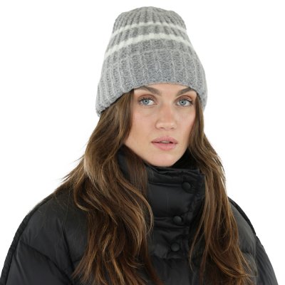 Beanies - Gårda Les Deux Alpes Striped Merino Mix Beanie (grey/white)