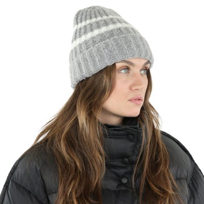 Beanies - Gårda Les Deux Alpes Striped Merino Mix Beanie (grey/white)