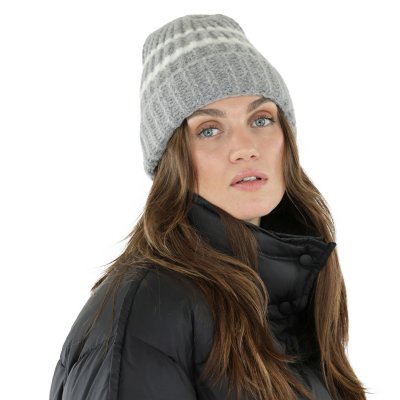 Beanies - Gårda Les Deux Alpes Striped Merino Mix Beanie (grey/white)