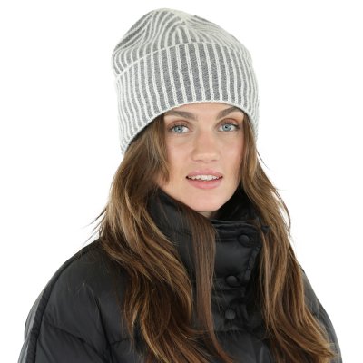 Beanies - Gårda Megève Striped Cashmere Mix Beanie (grey/white)