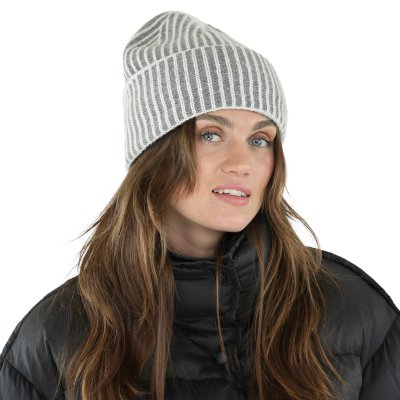 Beanies - Gårda Megève Striped Cashmere Mix Beanie (grey/white)