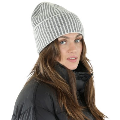 Beanies - Gårda Megève Striped Cashmere Mix Beanie (grey/white)