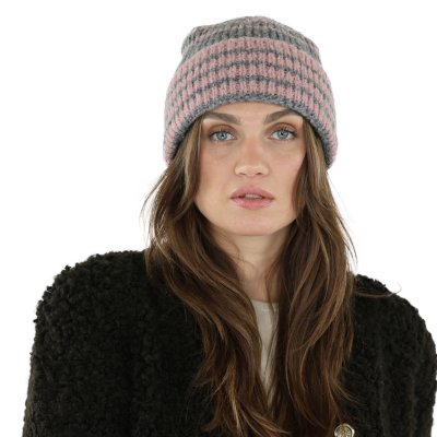 Beanies - Gårda Verbier Striped Wool Mix Beanie (grey/pink)
