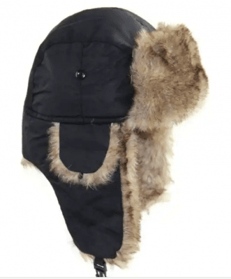 Winter Hat - Trapper Hat with Faux Fur (Black)