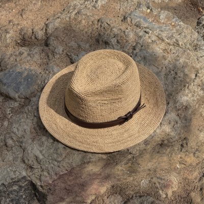 Straw Hat - Gårda Funchal Raffia Fedora (light natural/dark brown)