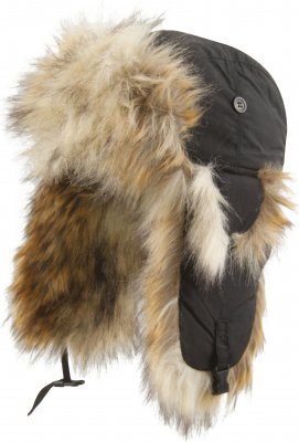 Winter Hat - MJM Trapper Hat Taslan with Faux Fur (Black/Nature)